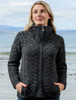 Double Collar Zip Merino Aran Cardigan - Charcoal