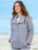 Double Collar Zip Merino Aran Cardigan - Soft Grey