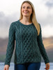 Lambay Aran Sweater for Women - Evergreen