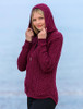 Cable Knit Hoodie with Celtic Knot Zipper Pull - Wine