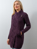 Cable Knit Coatigan with Celtic Knot Side Zip - Damson