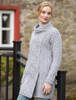 Cable Knit Coatigan with Celtic Knot Side Zip - Soft Grey