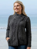 Aran Cable Crossover Neck Sweater - Charcoal