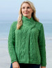 Aran Cable Crossover Neck Sweater - Green