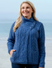 Aran Cable Crossover Neck Sweater - Blue