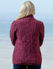 Aran Cable Crossover Neck Sweater - Wine