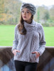 Aran Cable Crossover Neck Sweater - Grey