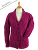 Revere Button Collar Aran Cardigan - Raspberry