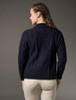 Revere Button Collar Aran Cardigan - Navy