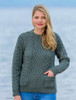 Cable Crew Neck Sweater with Pockets - Tundra