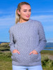 Cable Crew Neck Sweater with Pockets - Soft Grey