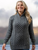 Womens Heavyweight Merino Wool Aran Troyer - Steel