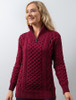 Womens Heavyweight Merino Wool Aran Troyer - Claret