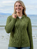 Women's Merino Wool Cable Knit Hoodie - Green