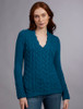 Wool Cashmere Cable V-Neck Sweater - Teal Harbour