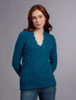 Wool Cashmere Cable V-Neck Sweater - Teal Harbour