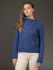 Cowl Button Neck Aran Sweater - Blue Marl