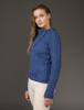 Cowl Button Neck Aran Sweater - Blue Marl