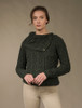 Cowl Button Neck Aran Sweater - Army Green
