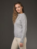 Cowl Button Neck Aran Sweater - Soft Grey