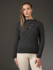 Cowl Button Neck Aran Sweater - Charcoal