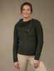 Cowl Button Neck Aran Sweater - Army Green