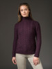 Super Soft Polo Neck Aran Sweater - Damson