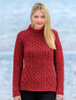 Women's Wool Cashmere Aran Mock Turtleneck Sweater - Red