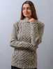 Women's Wool Cashmere Aran Mock Turtleneck Sweater - Silver Marl