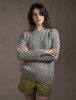 Women's Oversized Wool Cashmere Aran Sweater - Silver