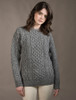 Women's Oversized Wool Cashmere Aran Sweater - Middle Grey