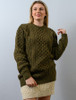 Women's Oversized Wool Cashmere Aran Sweater - Loden