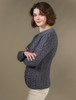 Women's Super Soft Aran Crew Neck Sweater - Slate  Grey