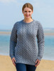 Women's Super Soft Aran Crew Neck Sweater - Ocean Grey