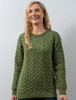 Women's Super Soft Aran Crew Neck Sweater - Meadow Green