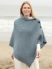 Herringbone Merino Poncho with Button Detail - Denim/Mist