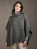 Merino Wool Patchwork Poncho with Collar - Grey