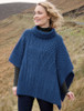 Merino Wool Patchwork Poncho with Collar - Denim