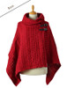 Shawl Collar Poncho with Leather Buckle Detail - Red