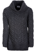 Luxury Chunky Cable Cowl Neck Aran Sweater - Slate Grey