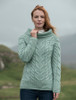 Luxury Chunky Cable Cowl Neck Aran Sweater - Seafoam Green