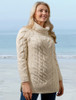 Luxury Chunky Cable Cowl Neck Aran Sweater - Classic Aran