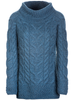 Luxury Chunky Cable Cowl Neck Aran Sweater - Irish Sea