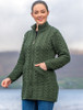 Ladies Merino Cable Design Zip Coatigan - Army Green