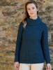 Ladies Cowl Neck Aran Sweater - Peacock