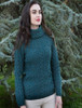 Ladies Cowl Neck Aran Sweater - Peacock