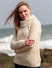 Ladies Cowl Neck Aran Sweater - Natural White