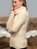 Ladies Cowl Neck Aran Sweater - Natural White