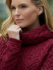Ladies Cowl Neck Aran Sweater - Fuschia