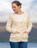 Super Soft V- Neck Chunky Cable Knit Cardigan - Classic Aran